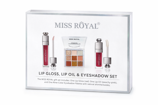 MISS RÔYAL® Lip Gloss, Lip Oil & Eyeshadow Set – Kit Trucco Completo 3 Pezzi